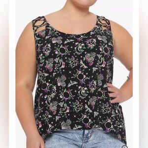 Floral Occult Symbol‎ Crisscross Panel Hi-Low Girls Tank Top